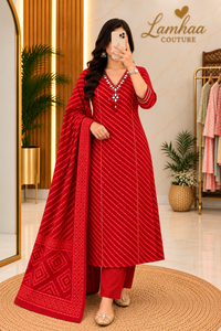 🌹 LAAL GULAAL – Red Bandhani Suit Set 🌹