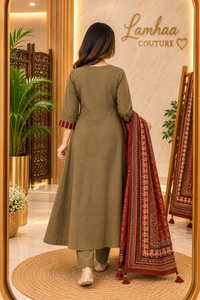 ✨ Raas Raani – Olive Brown Appliqué Suit