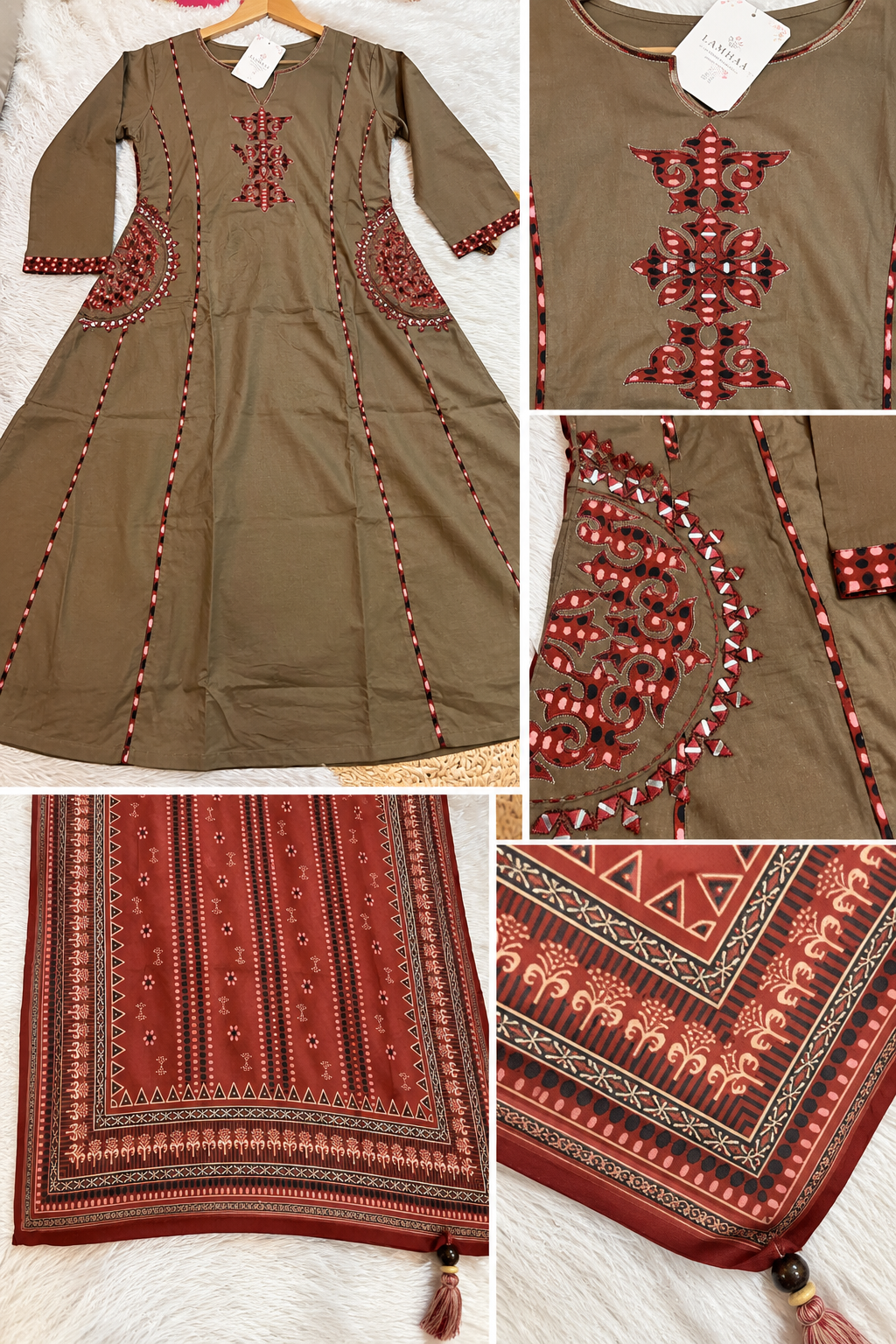 ✨ Raas Raani – Olive Brown Appliqué Suit