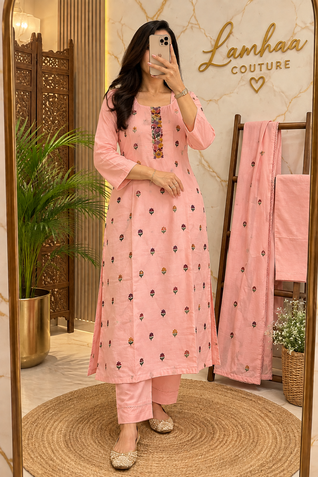 🌸 GULABI VIHAAR – Pink Hand-Embroidered Suit Set 🌸
