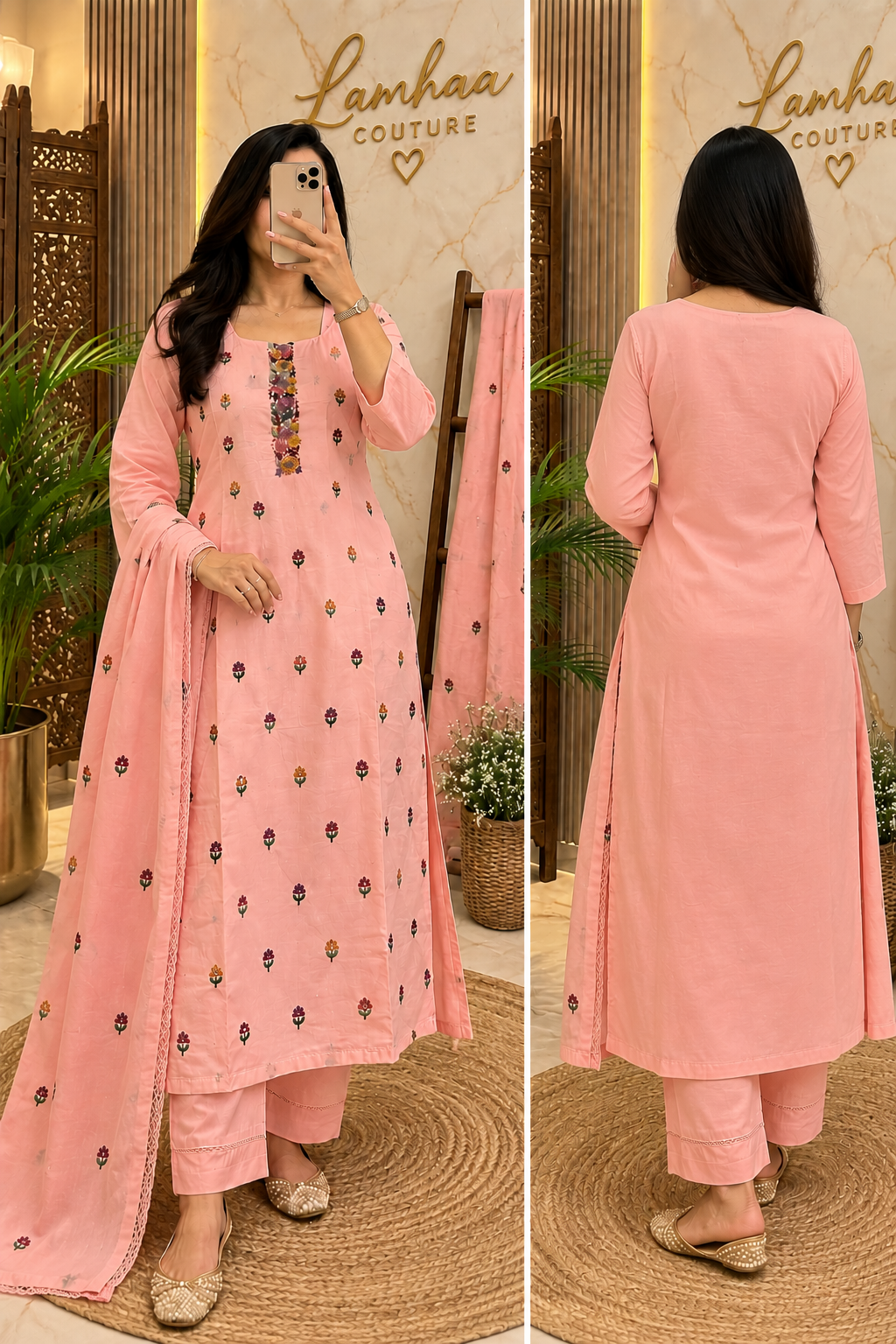 🌸 GULABI VIHAAR – Pink Hand-Embroidered Suit Set 🌸