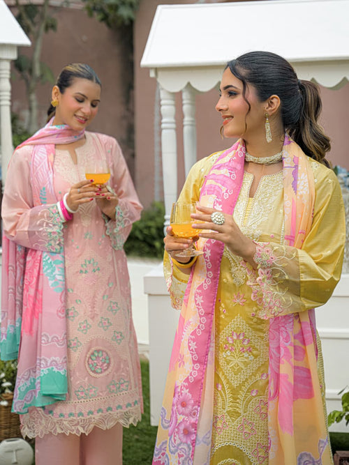 GULNAAR – Pastel Floral Embroidered Suit Set
