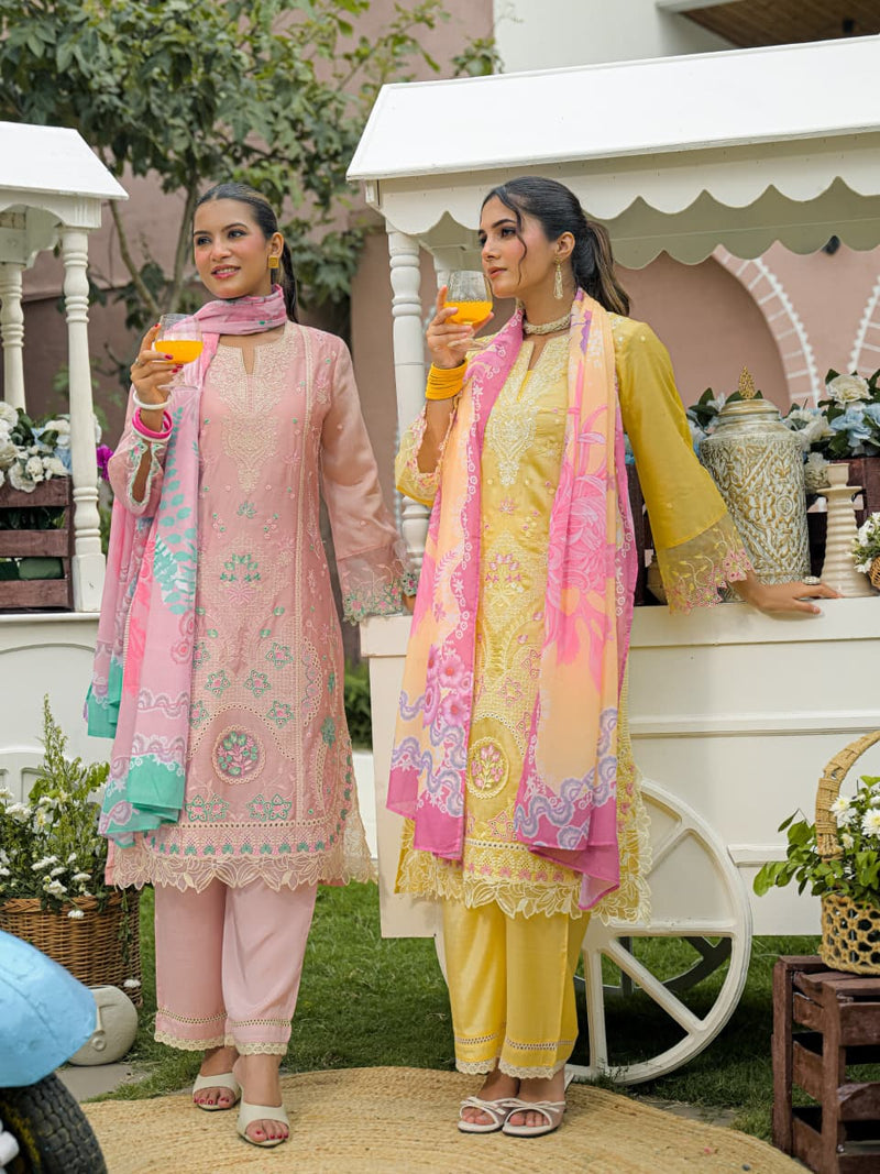 GULNAAR – Pastel Floral Embroidered Suit Set
